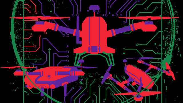 Stylized circuit-board art with sUAS silhouettes